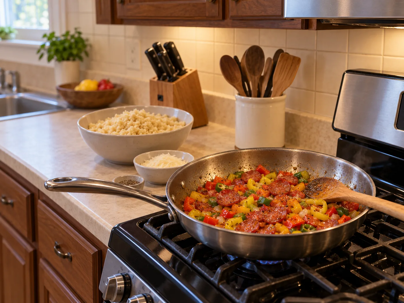 Summer Pepperoni Couscous cooking
